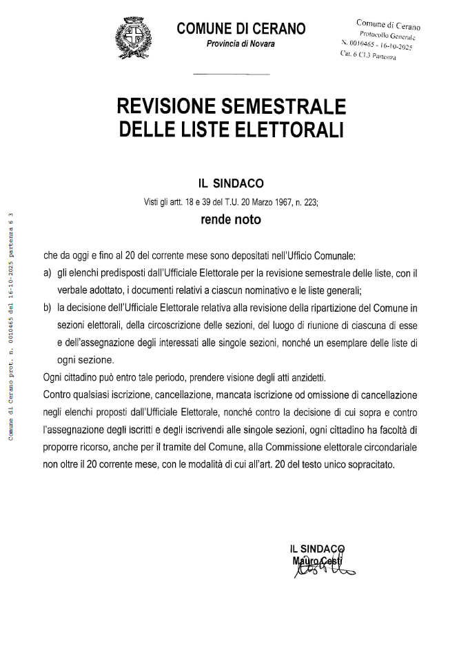 revisione semestrale liste elettorali